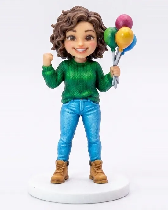 A figurine in the Chibi style with a big head and small body